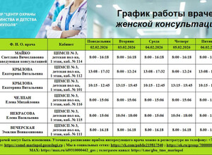 График работы врачей ГБУ ДНР ЦОМД Центр охраны материнства и детства г. Мариуполя со 2 по 7 февраля 2026 года