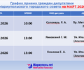 График приёмов депутатов Мариупольского городского совета с 3 по 31 марта 2026 года