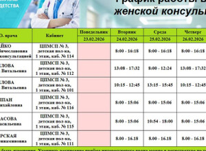 График работы врачей ГБУ ДНР Центр охраны материнства и детства г. Мариуполя 23 по 28 февраля 2026