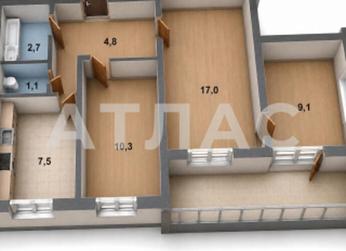 3-к квартира, 9/9 этаж, 56,3м², арт. 136004890