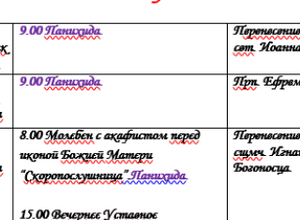Расписание богослужений | С 9 по 15 февраля | Собор Архистратига Михаила