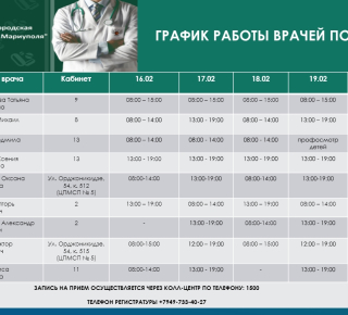 График работы врачей ГБУ Городская больница №2 | C 16 по 21 февраля 2026 г.