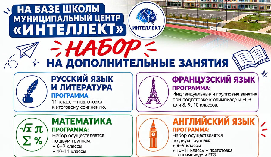 Муниципальный центр «Интеллект», работающий при школе «Невская», объявляет набор на дополнительные занятия! 